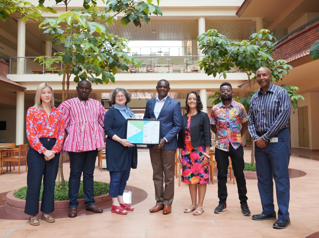 certification AKU Vice Provost Prof. Alex Awiti receives the EDGE certification from Kenya Green Building Society